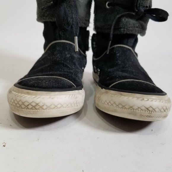 Converse High Top Ankle Boot Black Cuffed Fur Zip Chuck Taylor 12 Junior - Picture 9 of 15